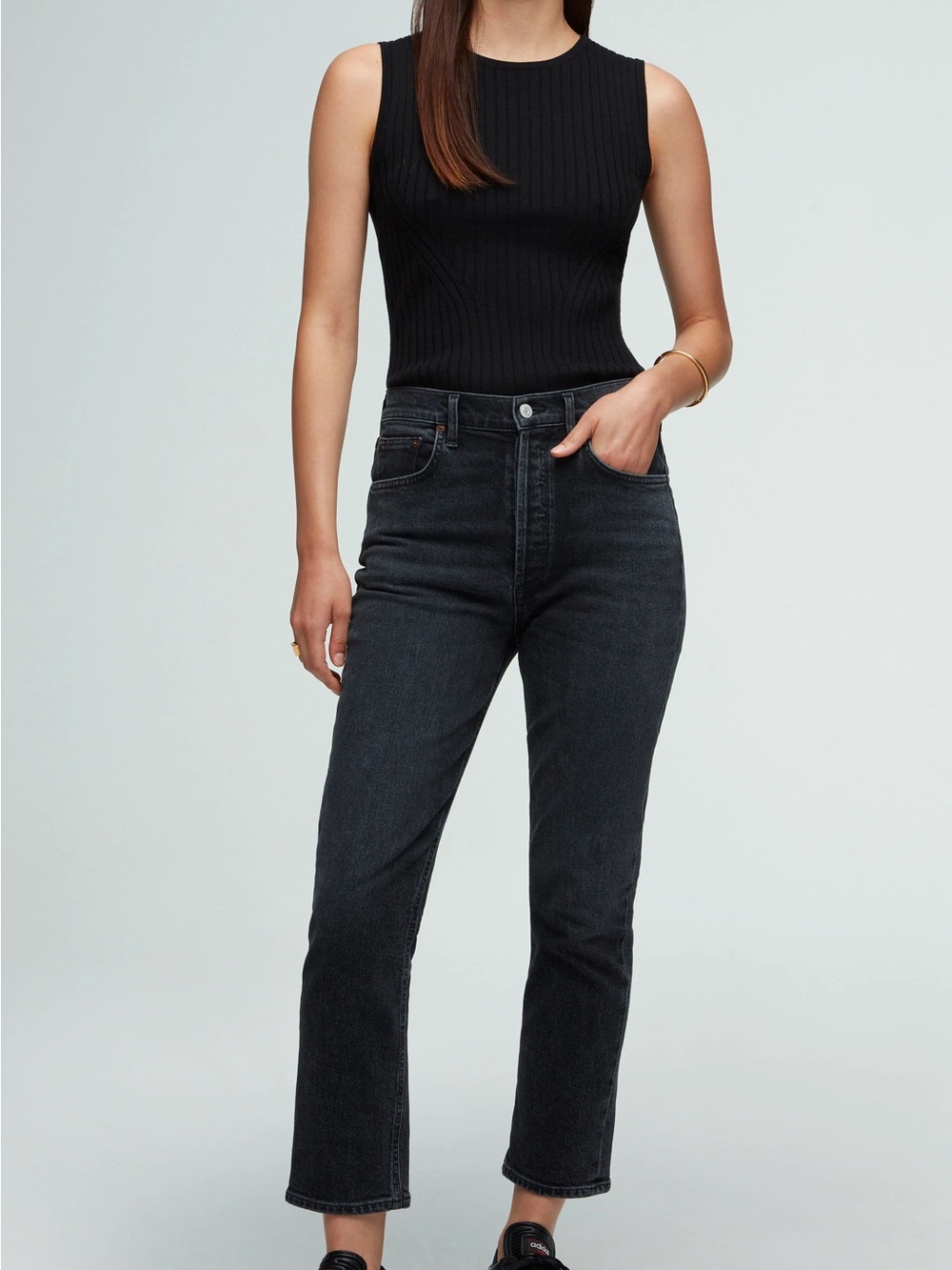 AGOLDE Riley High Rise Straight Jeans Black Wash Organic Cotton Size 25